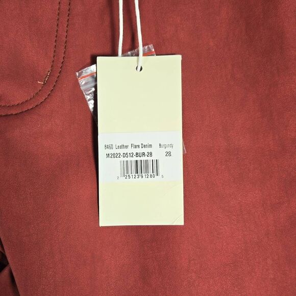 NWT MNML Men Leather Flare Denim Jeans Size 28 Burgundy - Picture 3 of 10